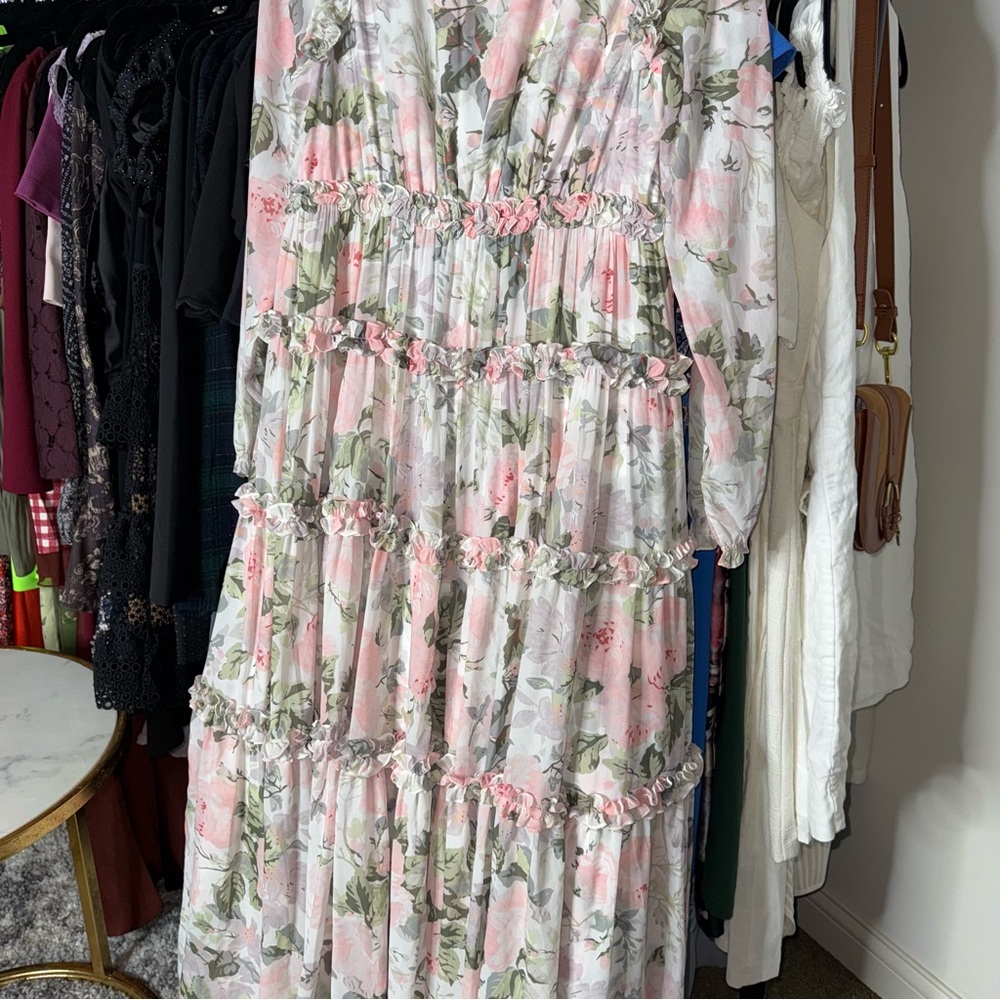 Needle & Thread Rose Powder Chiffon Tiered Romantic Whimsical Gown in Moonshine - Picture 14 of 15